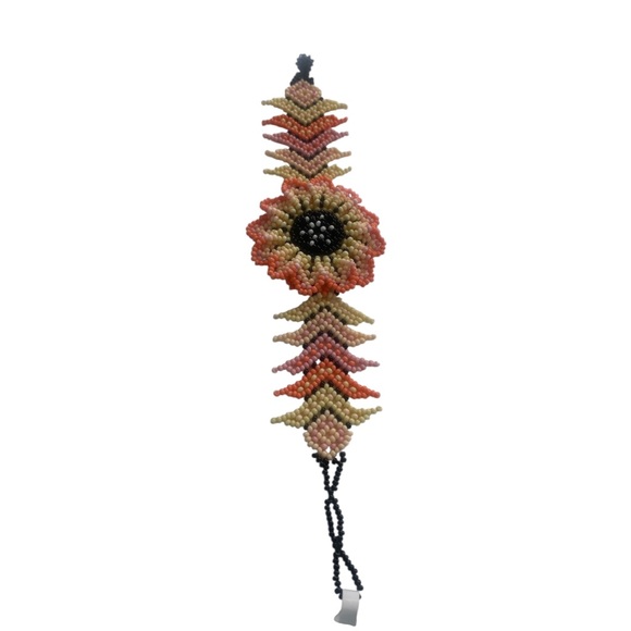 Mexican Huichol Beaded Bracelet, Czech Glass Beads, Flower - Picture 7 of 7